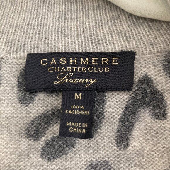 Charter Club 100% Cashmere Open Front Long Line Cardigan Gray Leopard Print Med - Picture 7 of 9